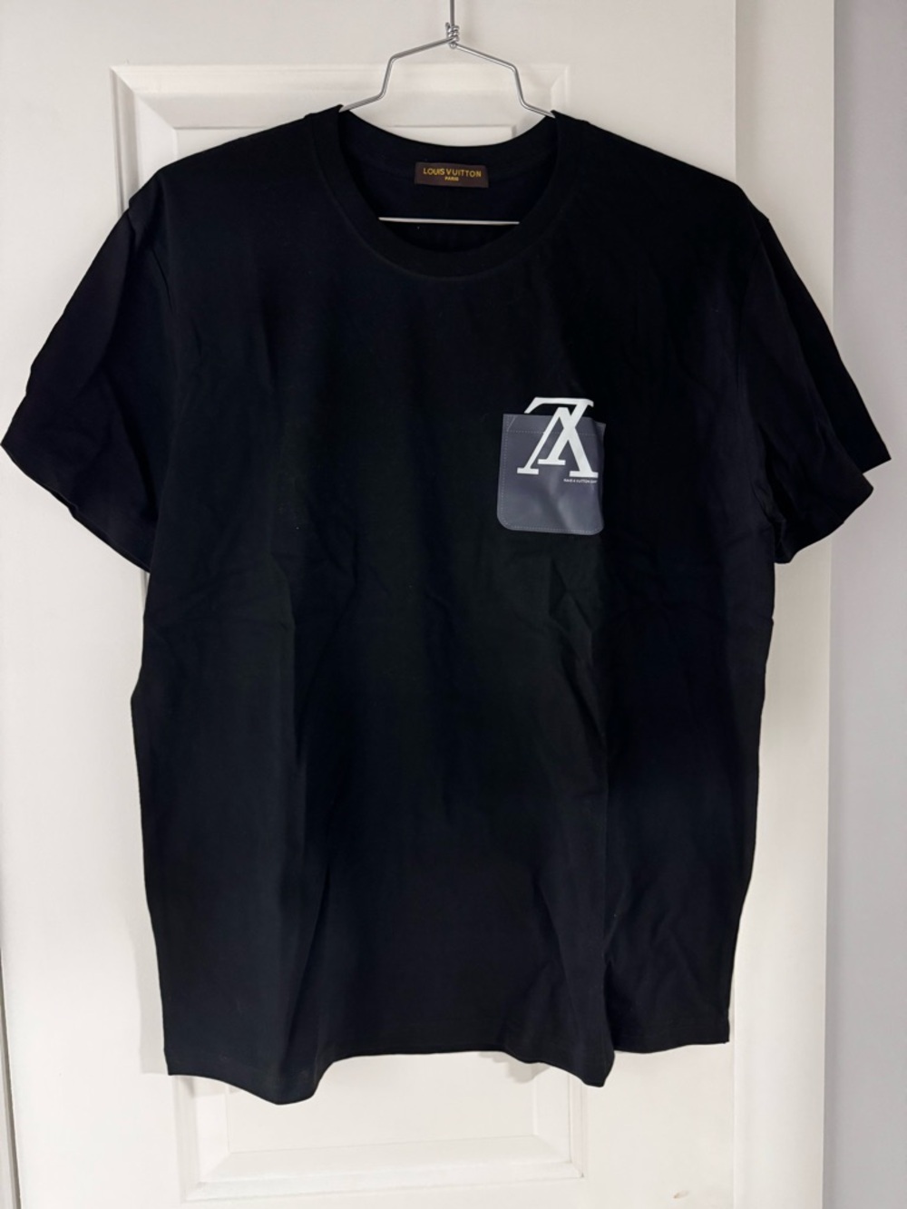 Louis Vuitton Black Crewneck T-Shirt with White Logo Pocket